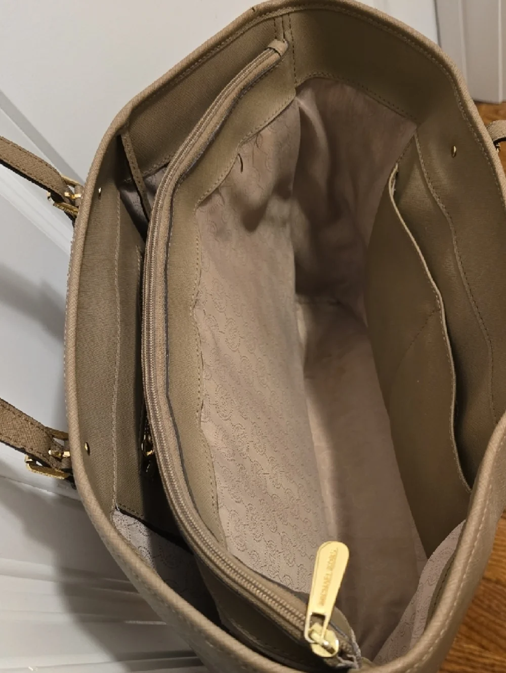 Michael Kors Taupe Leather Tote with Gold Hardware - Picture 2 of 4